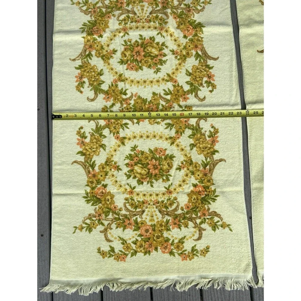 Vintage Tastemaker 100% Cotton Floral Fringe Bath Towels Set Yellow (2) Cottage
